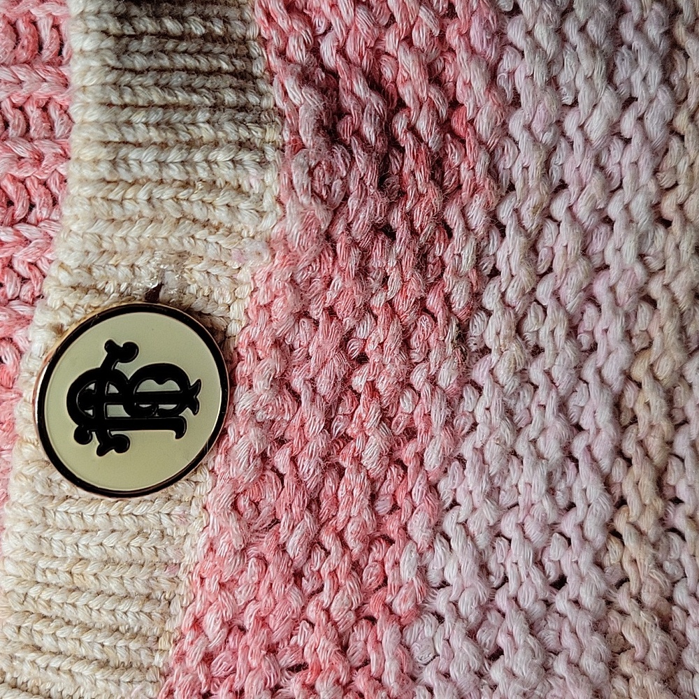 Tory Burch Erin Pink and Cream Striped Cardigan V-neck Woman's XL - Picture 3 of 9